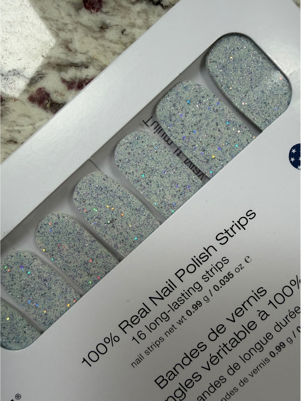 Color Street 100% Real Nail Polish Strips Blue and Silver Glitter Design